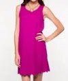 Everly Solid Shift Dress With Scalloped Hem In Purple In Pink