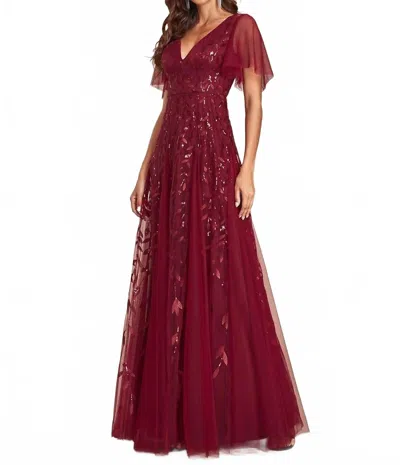 Ever-pretty A-line Gown In Burgandy In Multi
