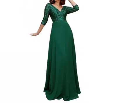 Ever-pretty V-neck A-line Sequin Dress In Green