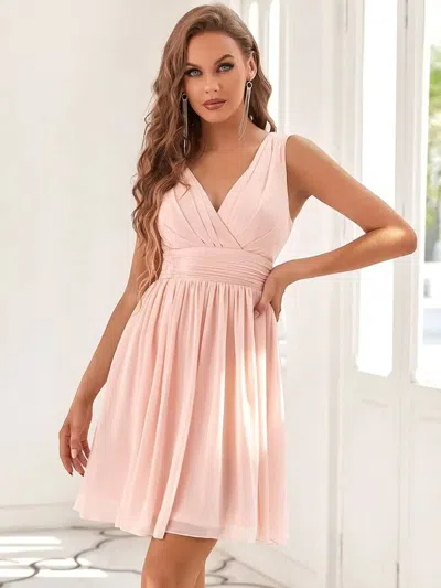 Ever-pretty V-neck Chiffon Cocktail Dress In Pink