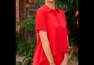 Eversassy Coral Keyhole Ring Back Blouse In Pink