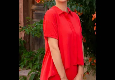 Eversassy Coral Keyhole Ring Back Blouse In Red