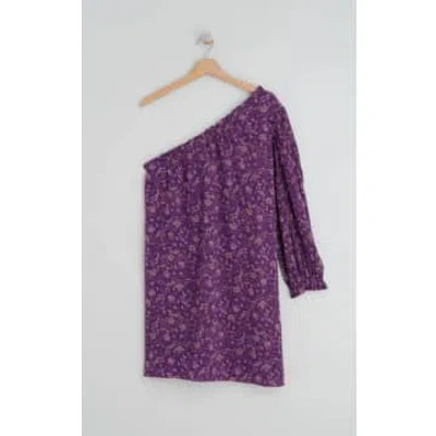 Every Thing We Wear Indi & Cold Mini Dress One Sleeve Shoulder Purple Print