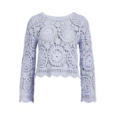 Every Thing We Wear Object Blue Crochet Blouse Long Sleeve Bow