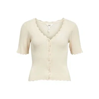 Every Thing We Wear Object Short-sleeved Triask Knit Cardigan Sandshell Cream In Neutrals