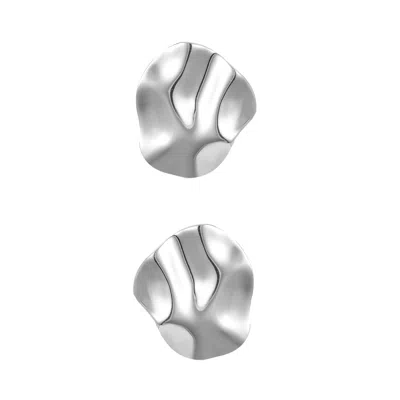 Every Wave Women's Ruffling - Crumpled Statement Silver Earrings