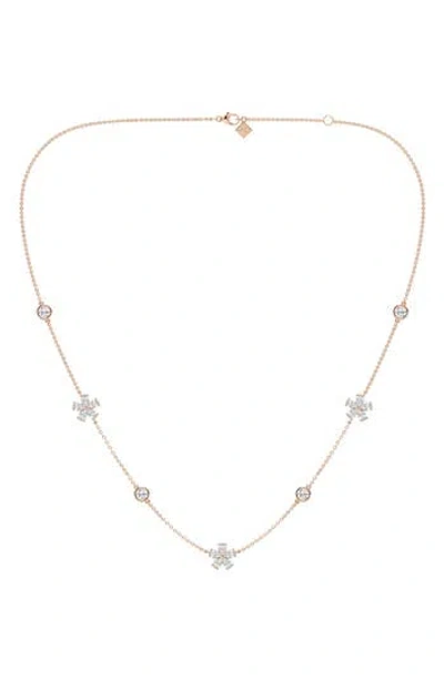 Everyday By Hautecarat Flower Lab Grown Diamond Station Necklace In 14k Rose Gold