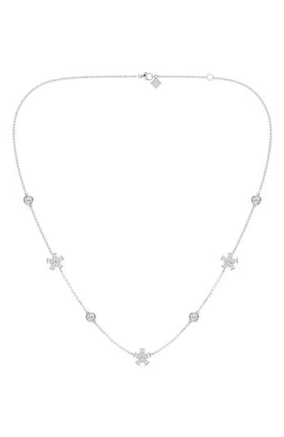 Everyday By Hautecarat Flower Lab Grown Diamond Station Necklace In 14k White Gold