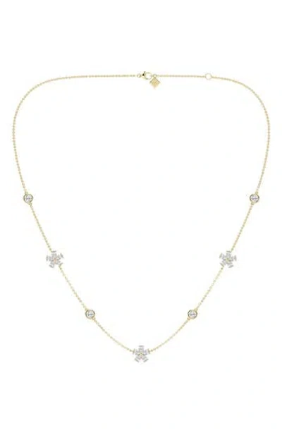 Everyday By Hautecarat Flower Lab Grown Diamond Station Necklace In 14k Yellow Gold