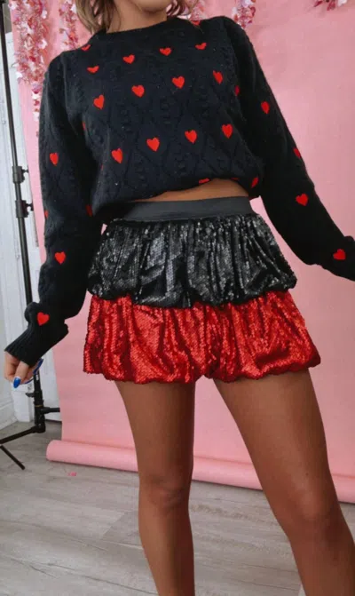 Everyday Chic Boutique Spirited Sequin Bubble Skirt In Red And Black In Multi