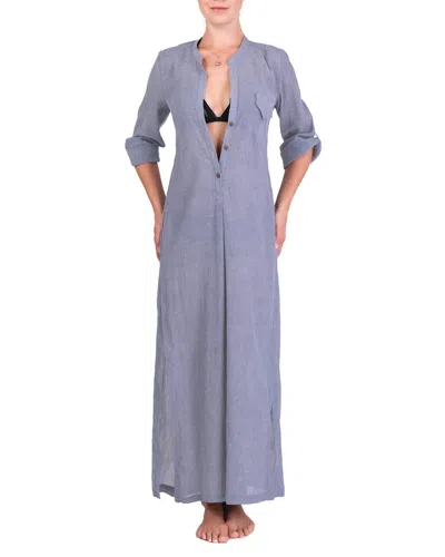 Everyday Ritual Tracy Long Coverup Shirtdress In Big Sur Crinkle Gauze