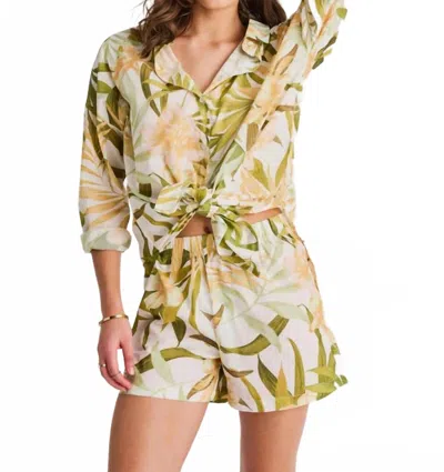 Everyday Sunday Light Cotton Voile Cover Up Shirt In Cream Garden In Multi