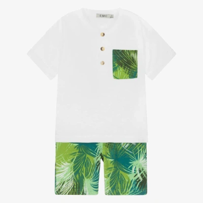 Everything Must Change Kids' Boys Green Cotton Jungle Leaf Shorts Set