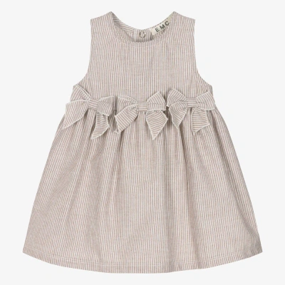 Everything Must Change Babies' Girls Beige Stripe Bows Dress