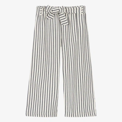 Everything Must Change Kids' Girls Ivory & Blue Striped Cotton Trousers