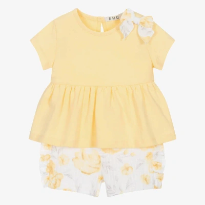 Everything Must Change Babies' Girls Yellow Cotton Floral Shorts Set