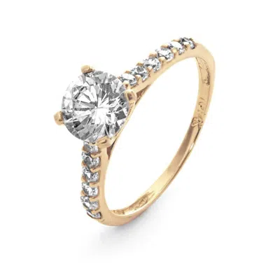 Evesaddiction 14k Gold Brilliant Cut Engagement Ring With Cz Band