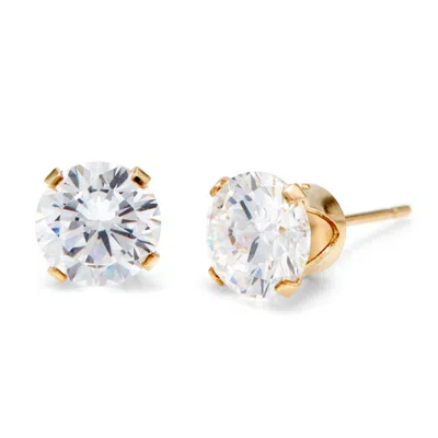 Evesaddiction 14k Gold Filled Round Diamond Cz 8mm Stud Earrings In White