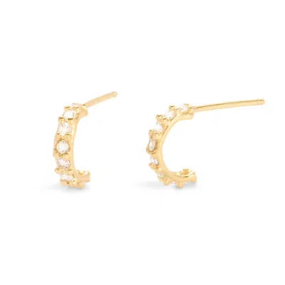 Evesaddiction 14k Gold Half Cz Hoop Earrings