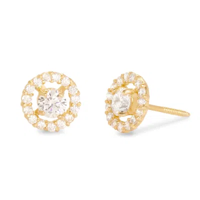 Evesaddiction 14k Gold Round Halo Cz Stud Earrings