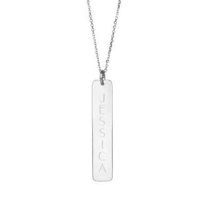 Evesaddiction 14k White Gold Vertical Name Bar Necklace In Silver