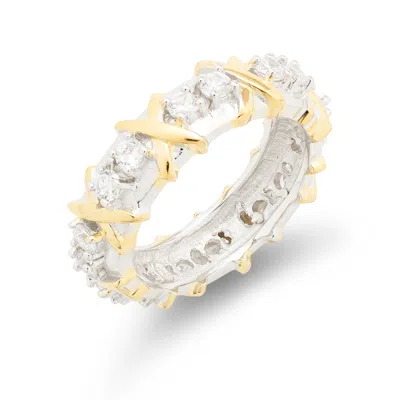 Evesaddiction 16 Stone Two Tone X Ring In Silver