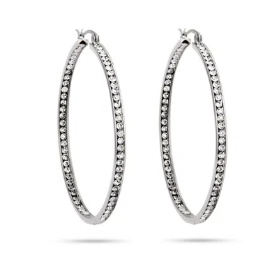 Evesaddiction 2" Inside Out Cz Hoop Earrings In Silver