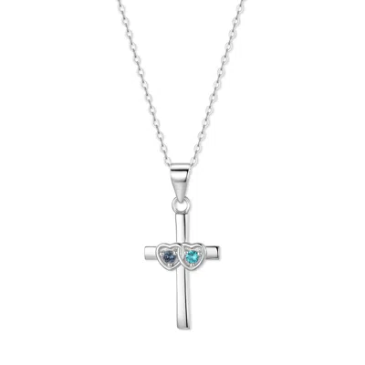 Evesaddiction 2 Stone Custom Birthstone Sterling Silver Couples Cross Pendant - 20 Inches