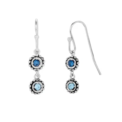 Evesaddiction 2 Stone Custom Birthstone Sterling Silver Dangle Earrings In Blue