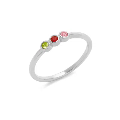 Evesaddiction 3 Stone Silver Bezel Set Birthstone Ring