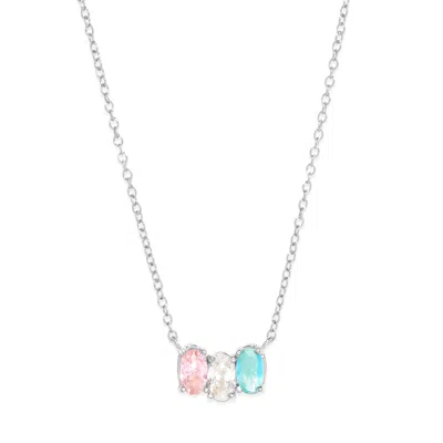 Evesaddiction 3 Stone Silver Petite Oval Birthstone Necklace In Multi