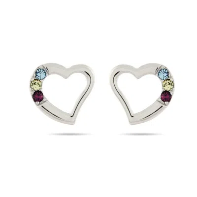 Evesaddiction 3 Stone Sterling Silver Austrian Crystal Birthstone Stud Earrings