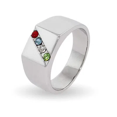 Evesaddiction 4 Stone Men's Custom Family Birthstone Austrian Crystal Ring In Silver