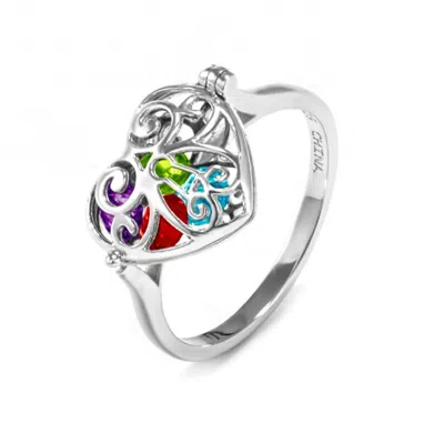 Evesaddiction 4mm Round Birthstone Locket Ring In Metallic
