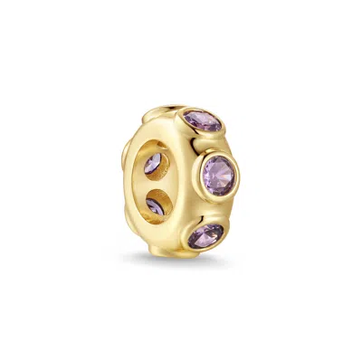 Evesaddiction Birthstone Bezel Rondelle Charm - Gold / February