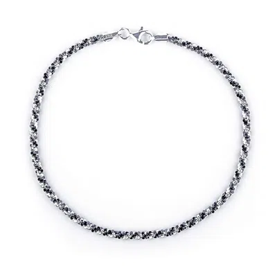 Evesaddiction Black And White Twisted Silver Anklet In Blue