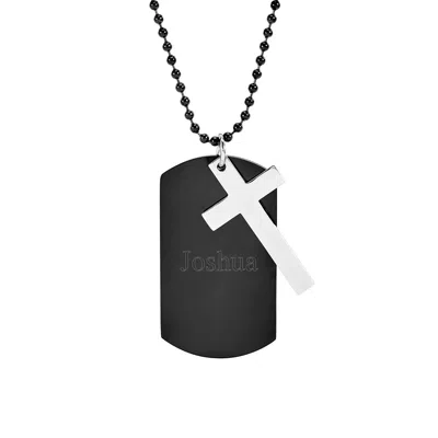 Evesaddiction Black Plate Stainless Steel Dog Tag With Cross
