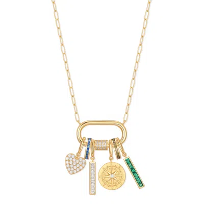 Evesaddiction Carabiner Compass Birthstone Charm Necklace - Gold / 4