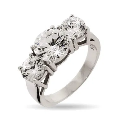 Evesaddiction Classic Past Present & Future Brilliant Cut Three Stone Ring In Silver