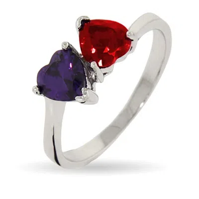 Evesaddiction Close To The Heart Sterling Silver 2 Stone Loving Hearts Couples Birthstone Ring In Metallic