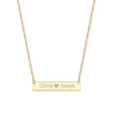 Evesaddiction Couples Engravable Heart Name Bar Necklace - Gold