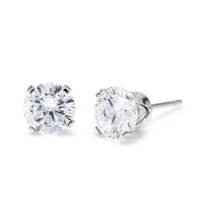 Evesaddiction Cubic Zirconia Stud Earrings - Silver / 6mm In Metallic