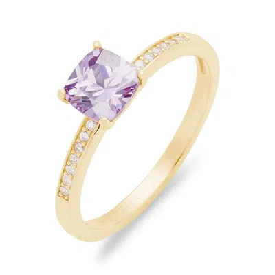 Evesaddiction Cushion Cut Birthstone Pave Band Gold Ring