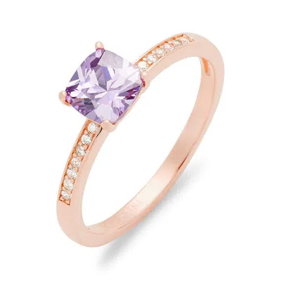 Evesaddiction Cushion Cut Birthstone Pave Band Rose Gold Ring In Pink