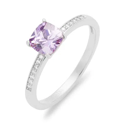 Evesaddiction Cushion Cut Birthstone Pave Band Silver Ring