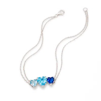 Evesaddiction Custom 3 Stone Heart Birthstone Silver Bracelet In Blue