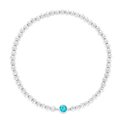 Evesaddiction Custom Bezel Birthstone Bead Bracelet In Silver
