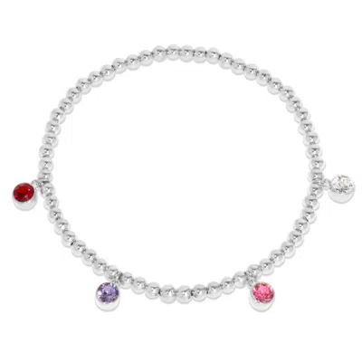 Evesaddiction Custom Bezel Birthstone Charm Bead Bracelet - Silver / 4