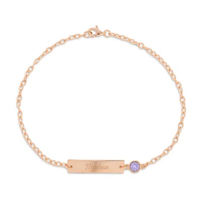 Evesaddiction Custom Bezel Set Birthstone Name Bar Bracelet - Rose Gold