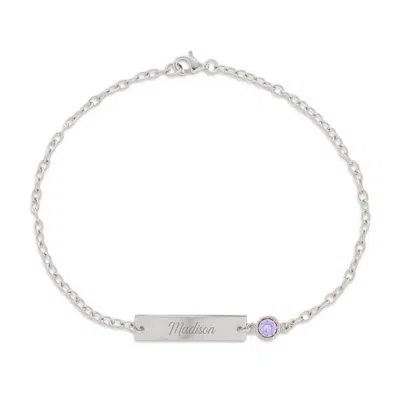 Evesaddiction Custom Bezel Set Birthstone Name Bar Bracelet - Silver